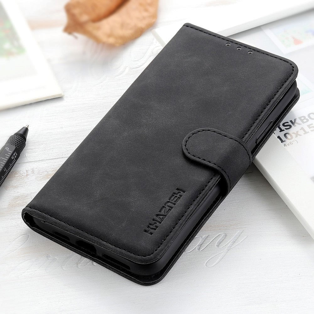 iPhone 12 / 12 Pro KHAZNEH Retro Leather Wallet Case - Black