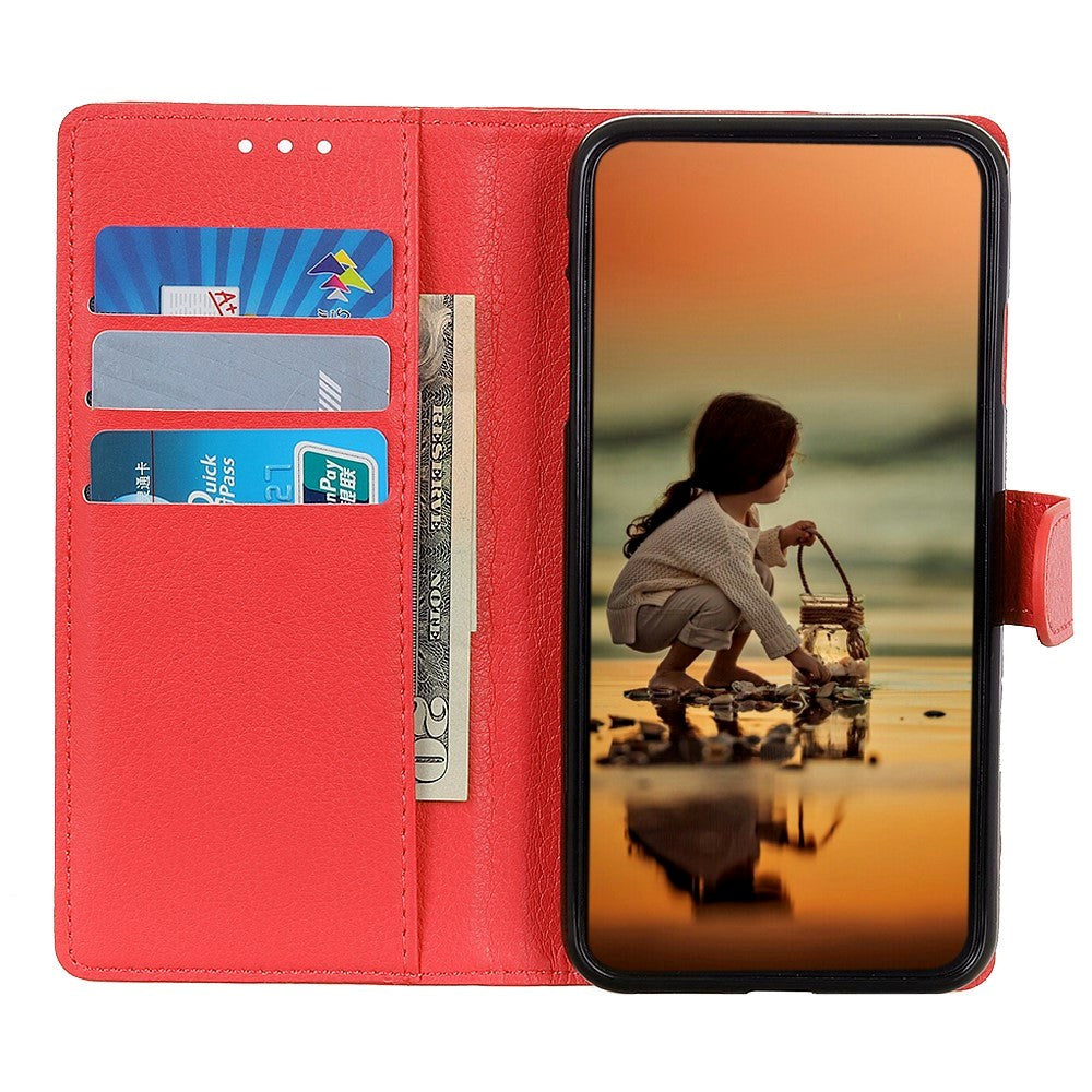 iPhone 12 / 12 Pro Litchi Leather Wallet Case - Red