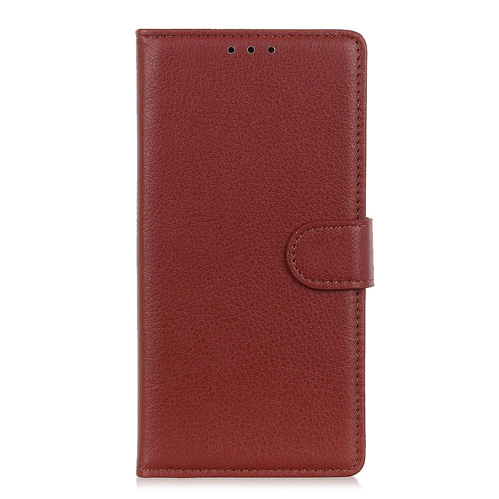 iPhone 12 / 12 Pro Litchi Leather Wallet Case - Brown