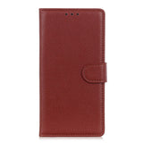 iPhone 12 / 12 Pro Litchi Leather Wallet Case - Brown