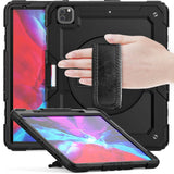 iPad Pro 12.9" (2022 / 2021 / 2020) / 2018) Tough Case w. Protective Film, Holder & Shoulder Strap - Black