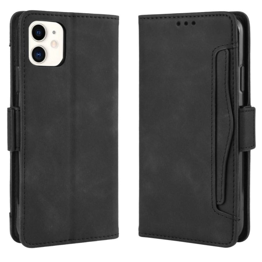 iPhone 12 / 12 Pro Glossy Leather Case w. Large Wallet - Black