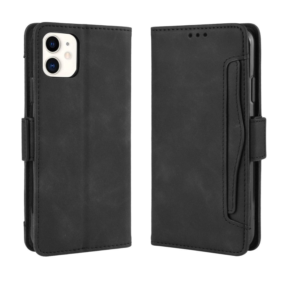 iPhone 12 Mini Matte Leather Case w. Large Wallet - Black