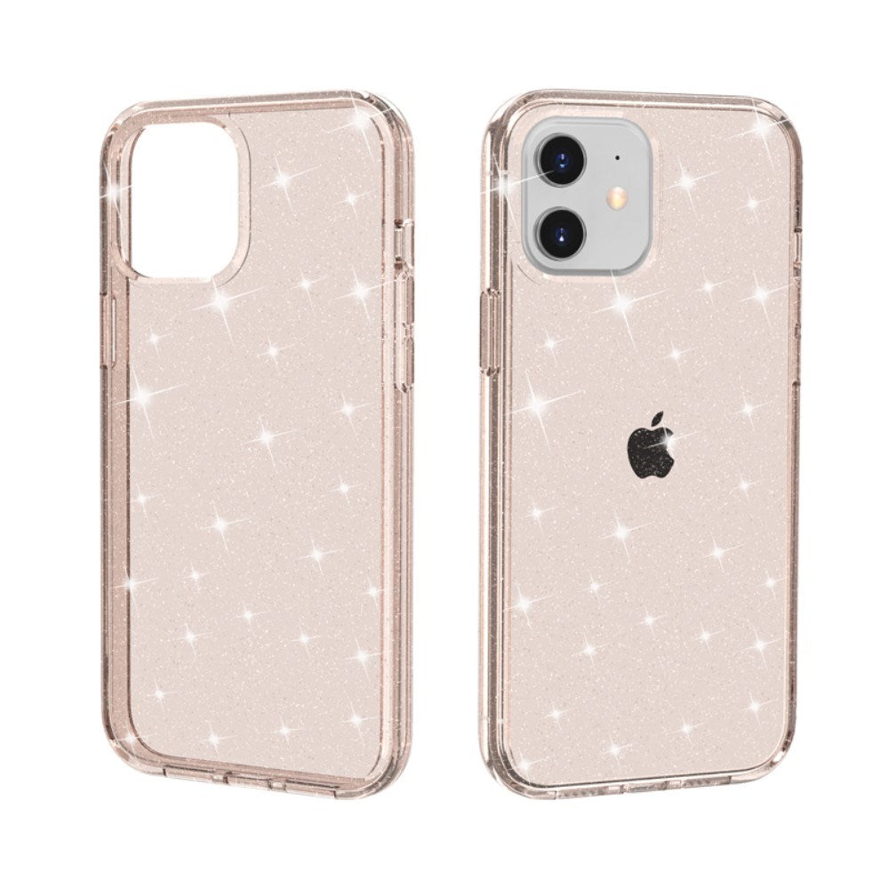 iPhone 12 Mini Hybrid Plastic Case w. Glitter - Transparent / Pink