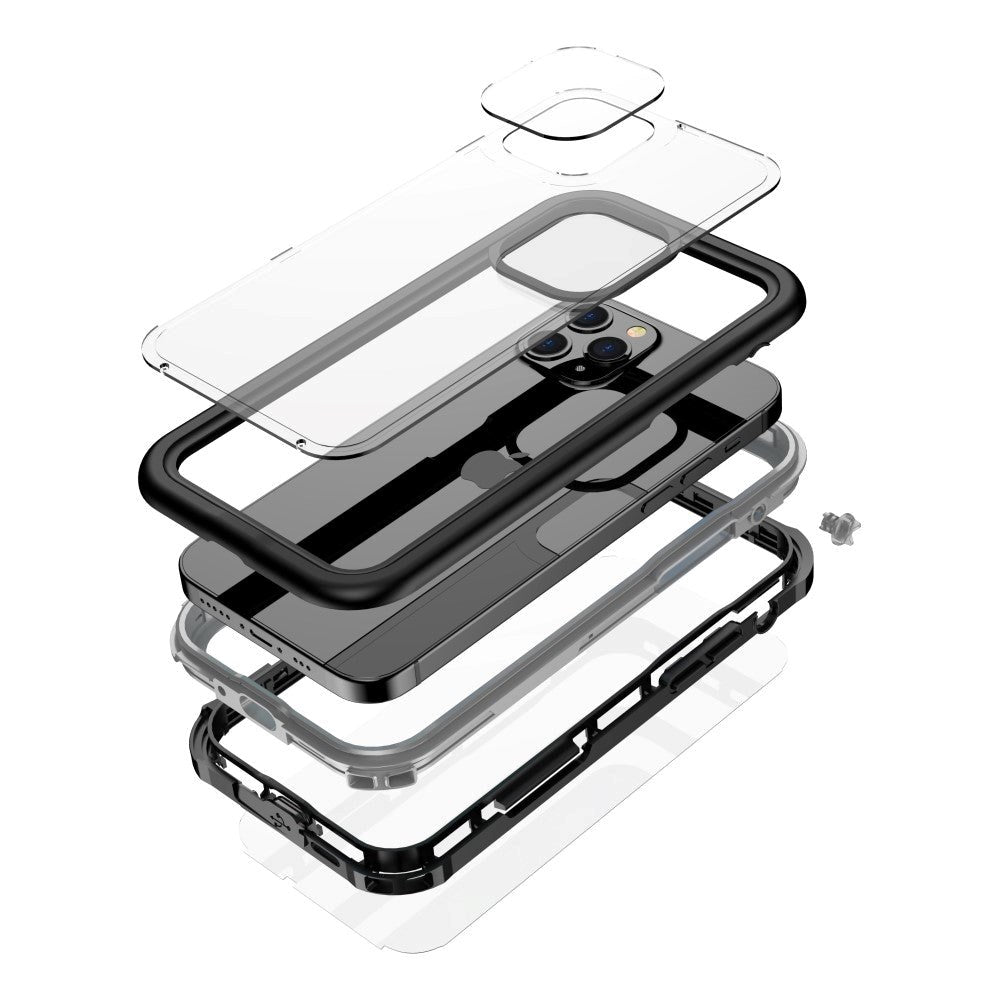 iPhone 12 Mini Waterproof Tough Case w. Screen Protector - Transparent / Black