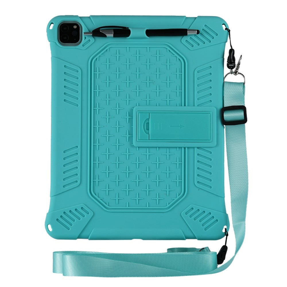 iPad Pro 12.9" (2021 / 2020 / 2018) Rubber Tough Case w. Stand, Penholder & Shoulder Strap - Cyan