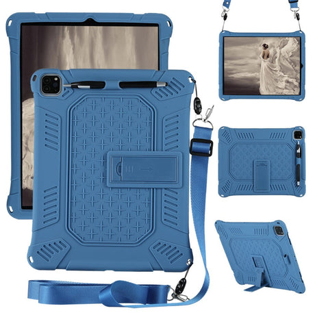 iPad Pro 12.9" (2021 / 2020 / 2018) Rubber Tough Case w. Stand, Penholder & Shoulder Strap - Blue