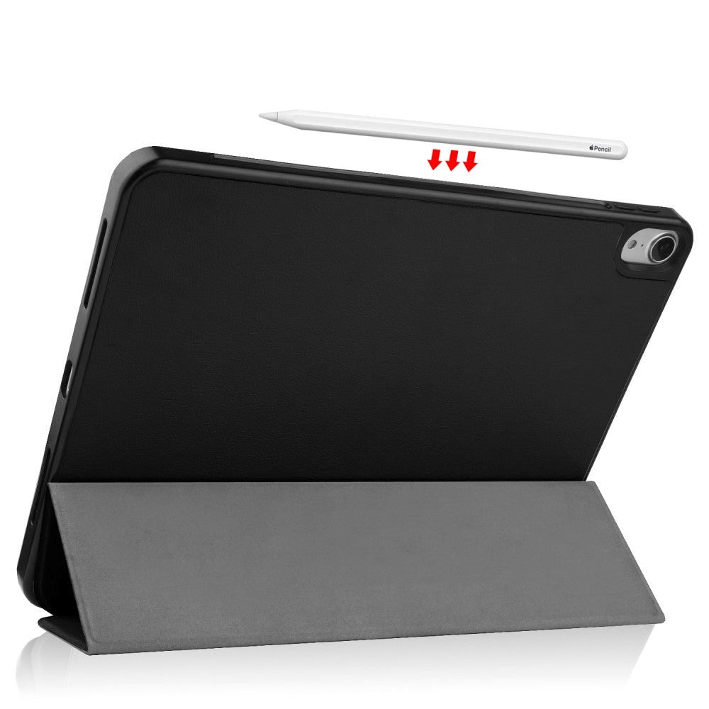 iPad Air 10.9-11" (2024-2020) Litchi Tri-Fold Leather Case w. Apple Pencil Holder - Black