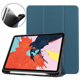 iPad Air 10.9-11" (2024-2020) Litchi Tri-Fold Leather Case w. Apple Pencil Holder - Green