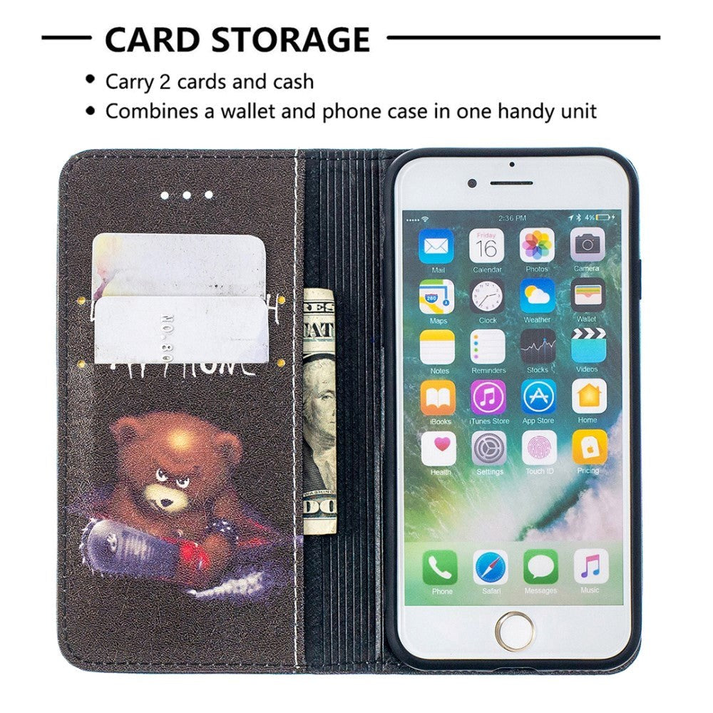 iPhone SE (2022/2020)/8/7 Leather Wallet Case & Stand Mode - "Don't Touch My Phone" Bear