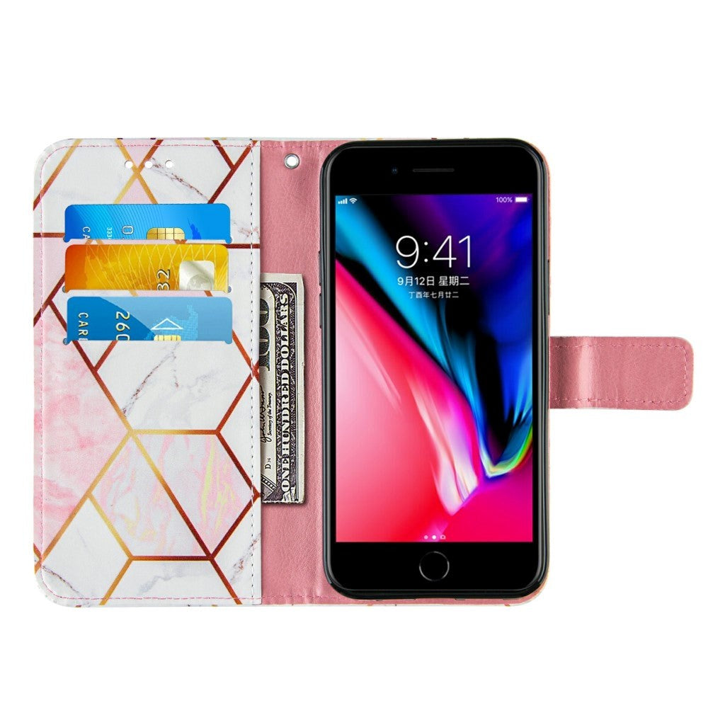 iPhone SE (2022/2020)/8/7 Soft leather Wallet Case - marble - Pink