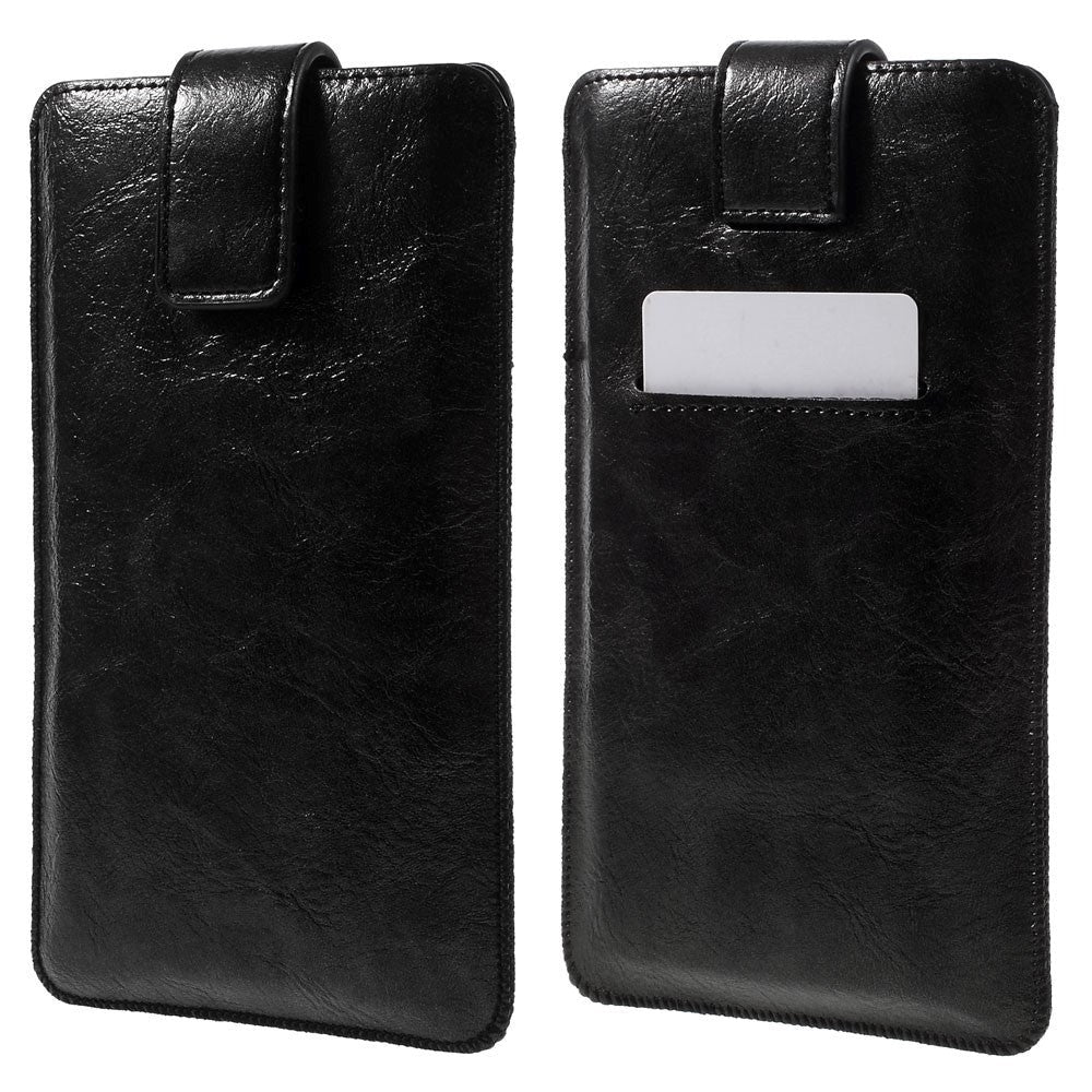 Universal Leather Sleeve with Card Pocket Black Vol. 2 - (Max. Phone: 160 x 79 x 8 mm)