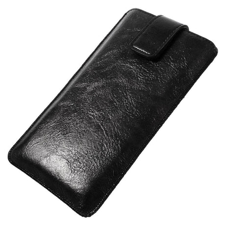 Universal Leather Sleeve with Card Pocket Black Vol. 2 - (Max. Phone: 160 x 79 x 8 mm)