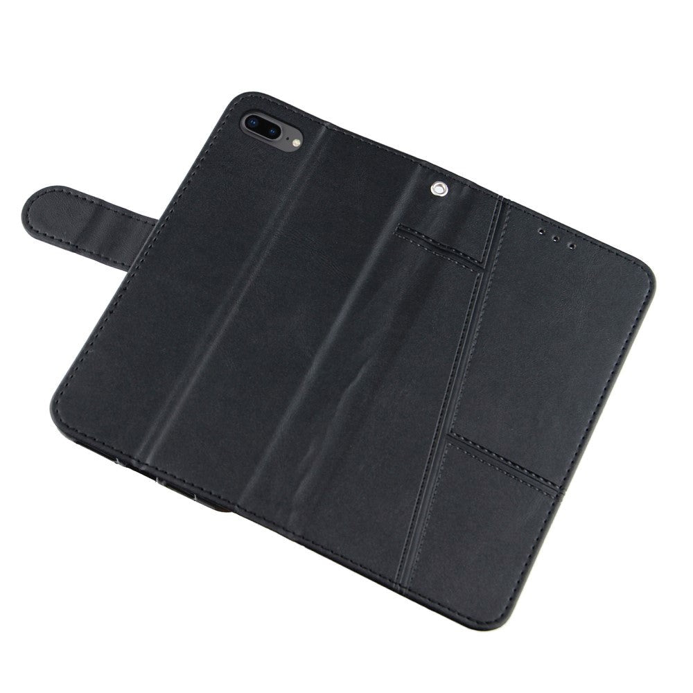 iPhone 8 Plus / 7 Plus Leather Flip Case with Wallet and Strap - Black