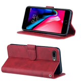 iPhone 8 Plus / 7 Plus Leather Flip Case with Wallet and Strap - Red