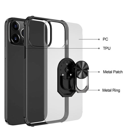 iPhone 13 Pro Max Clear Tough Case w. Magnetic Kickstand - Transparent / Black / Silver