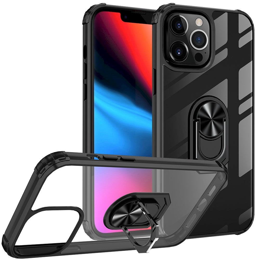 iPhone 13 Pro Max Clear Tough Case w. Magnetic Kickstand - Transparent / Black / Silver