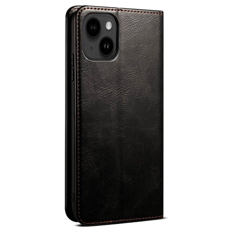 iPhone 13 Top Button Leather Wallet Case - Black