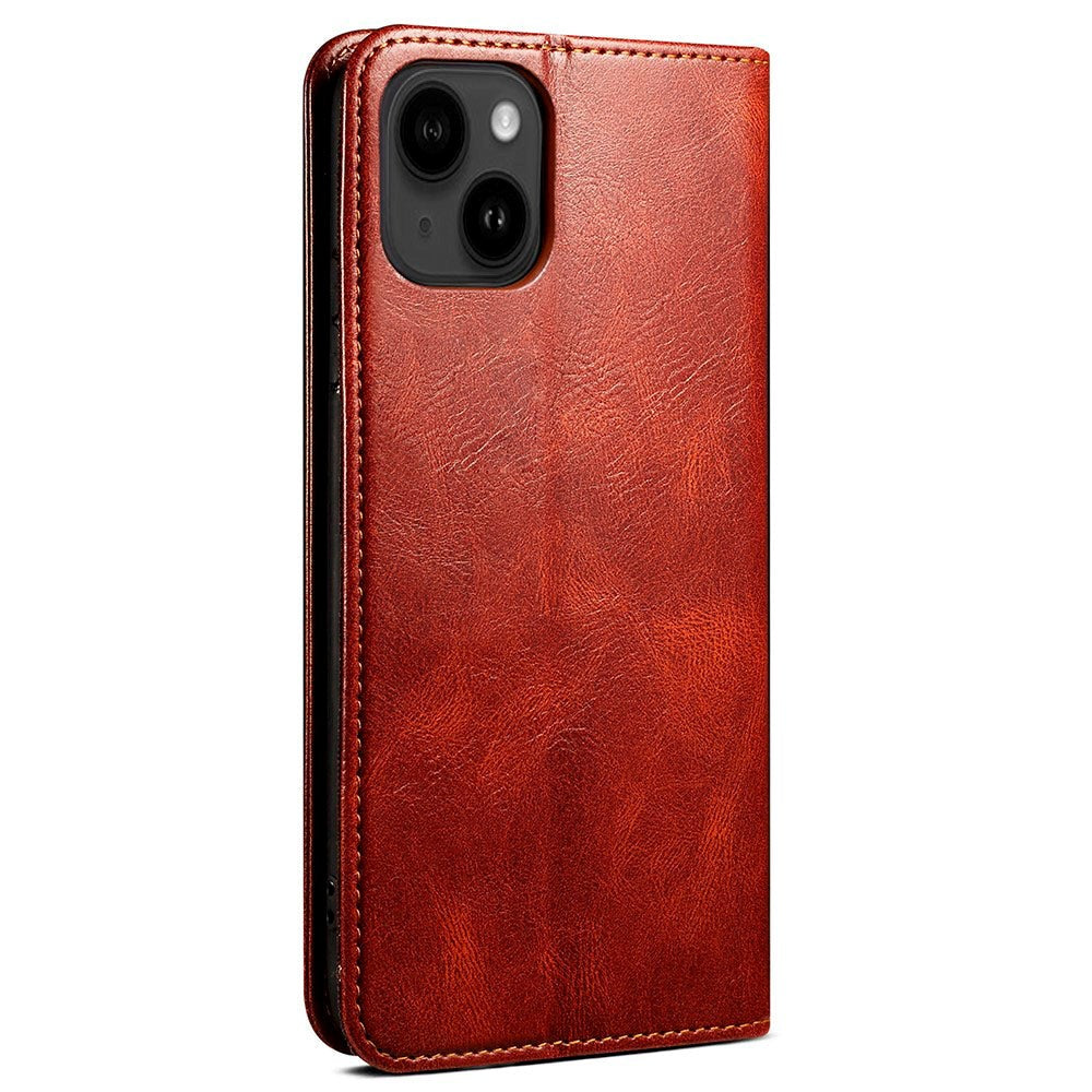 iPhone 13 Top Button Leather Wallet Case - Brown