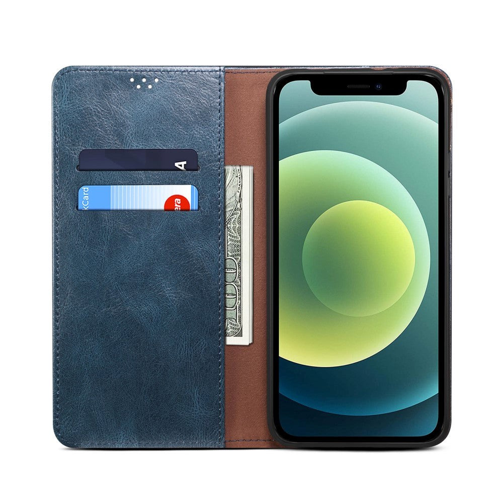 iPhone 13 Top Button Leather Wallet Case - Blue