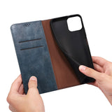 iPhone 13 Top Button Leather Wallet Case - Blue