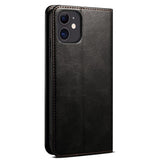 iPhone 13 Mini Top Button Leather Wallet Case - Black