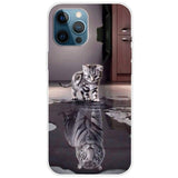 iPhone 13 Pro Flexible Transparent Plastic Case - Transparent / Tiger and Kitten