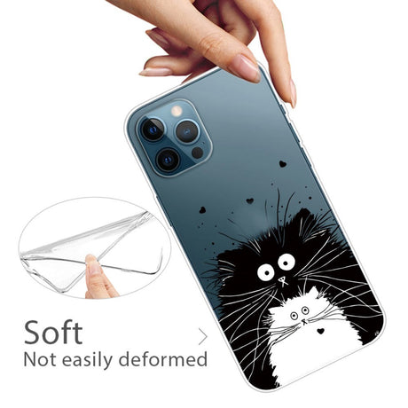 iPhone 13 Pro Flexible Transparent Plastic Case - Transparent / Black/White Cat