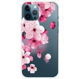 iPhone 13 Pro Flexible Transparent Plastic Case - Transparent / Pink Flowers