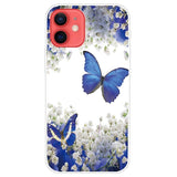 iPhone 13 Mini Flexible Transparent Plastic Case - Transparent / Blue Butterflies