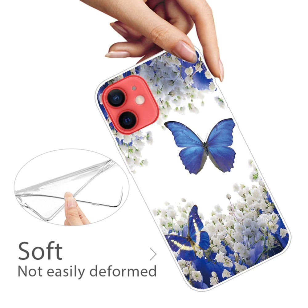 iPhone 13 Mini Flexible Transparent Plastic Case - Transparent / Blue Butterflies