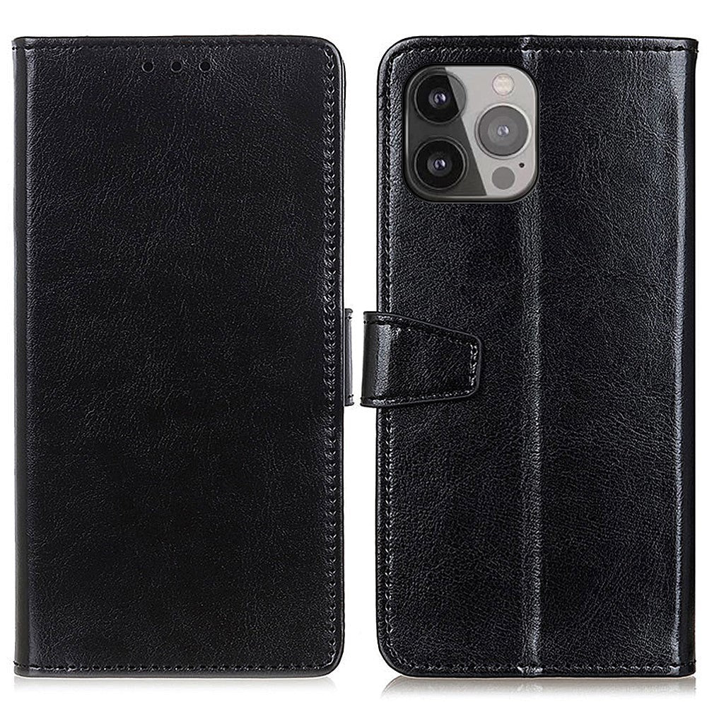 iPhone 13 Pro Max Sleek Leather Wallet Case - Black