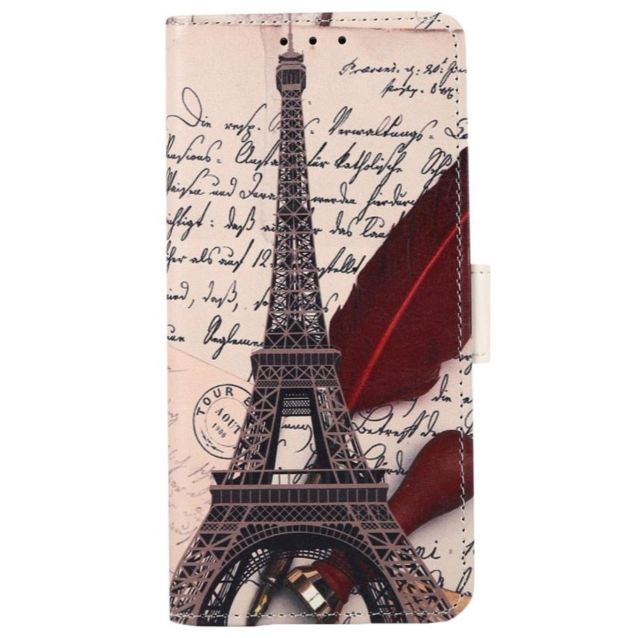 iPhone 13 Pro Leather Wallet Case - Eiffel Tower & Feathers