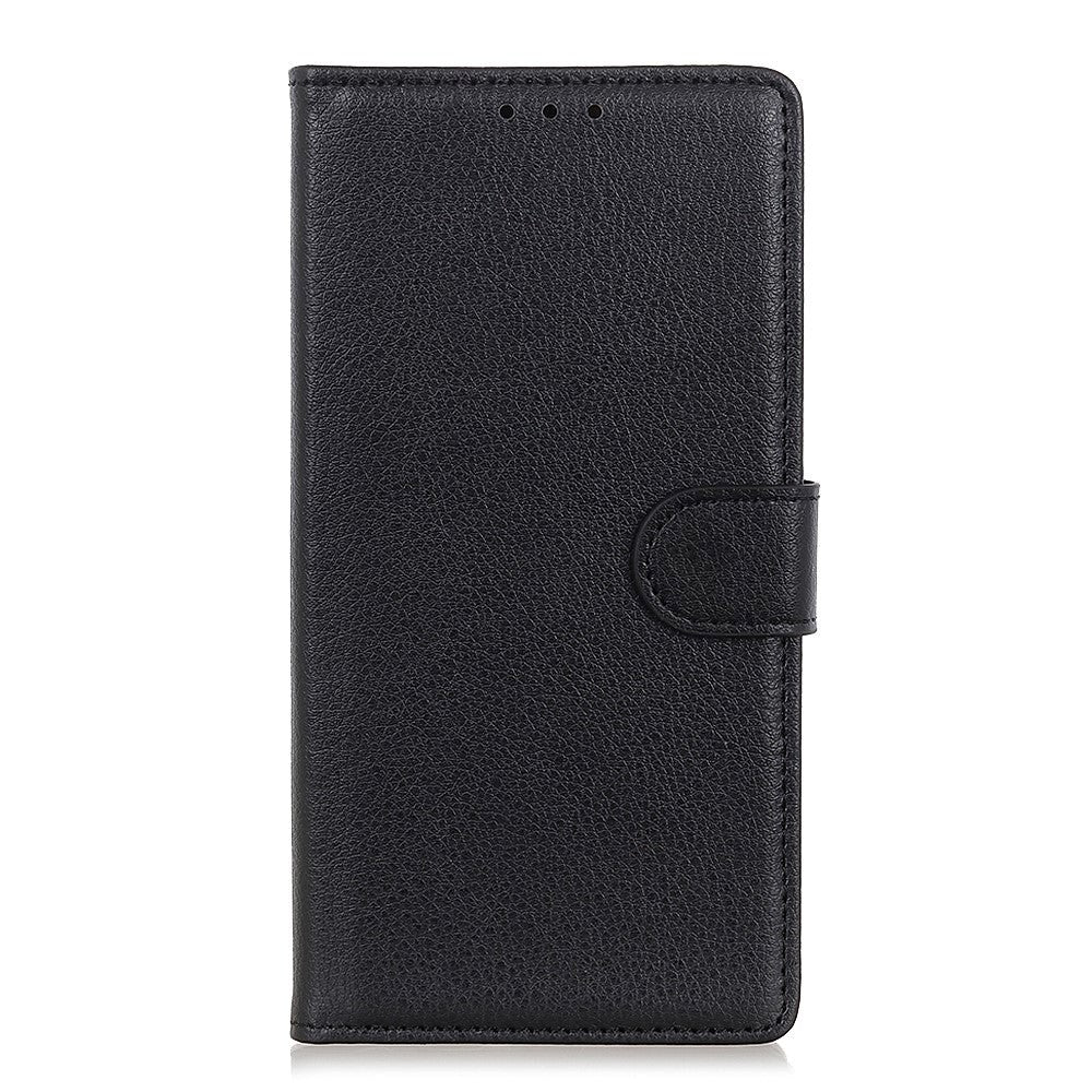 iPhone 13 Mini Litchi Leather Case with Wallet & Stand Function - Black