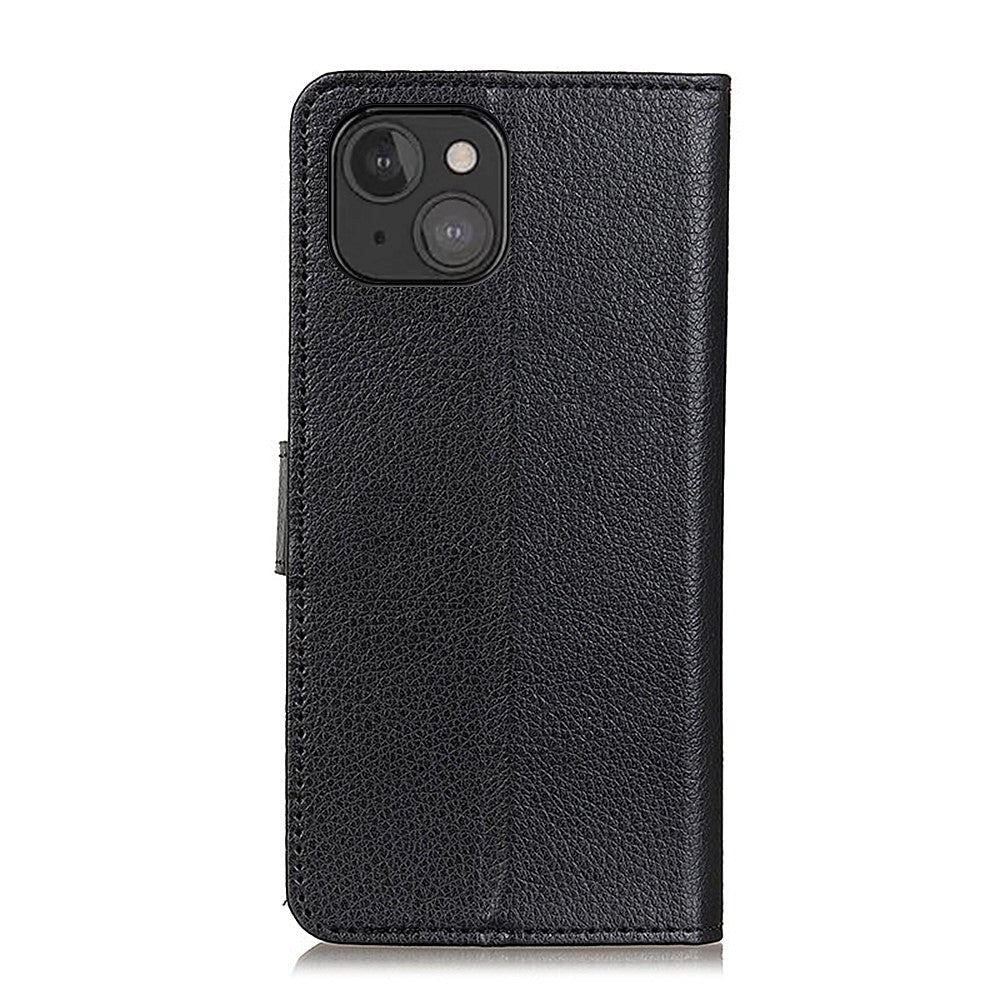 iPhone 13 Mini Litchi Leather Case with Wallet & Stand Function - Black