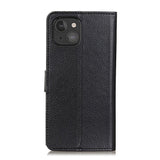 iPhone 13 Mini Litchi Leather Case with Wallet & Stand Function - Black