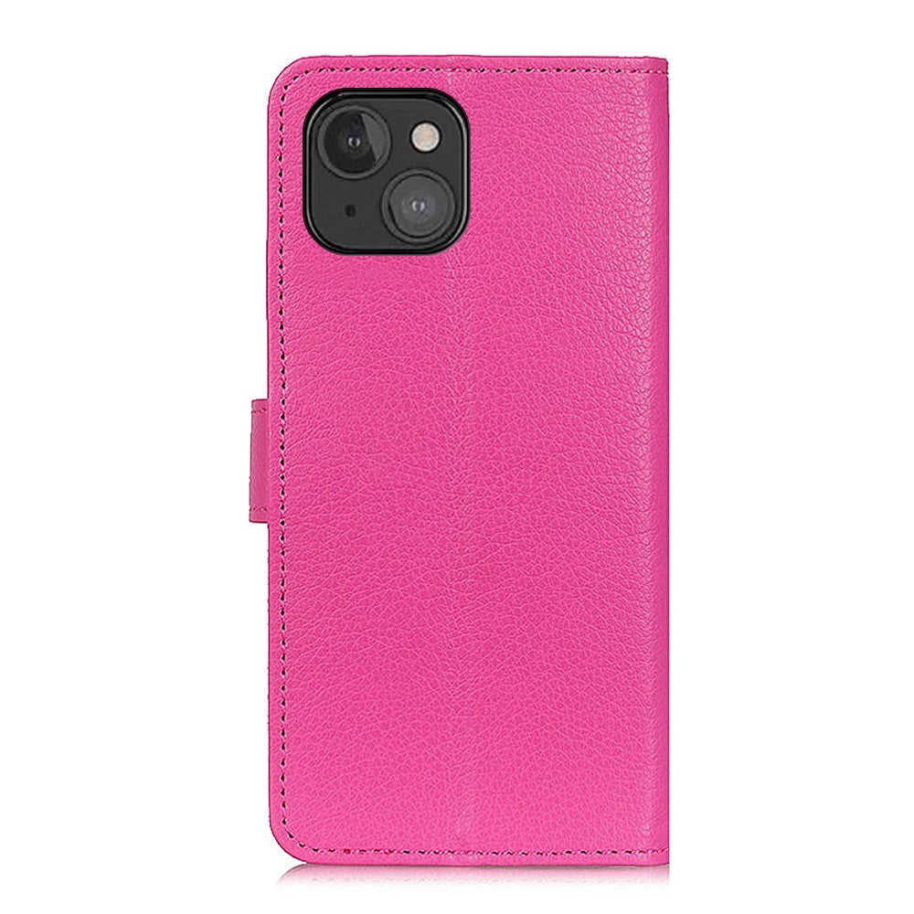 iPhone 13 Mini Litchi Leather Case with Wallet & Stand Function - Pink