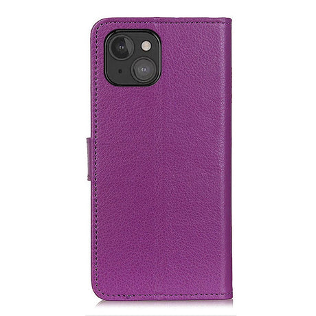 iPhone 13 Mini Litchi Leather Case with Wallet & Stand Function - Purple