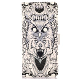 iPhone 13 Pro Leather Wallet Case - Abstract Owl and Wolf