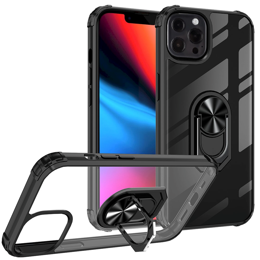 iPhone 13 Pro Tough Case w. Magnetic Kickstand - Transparent / Black