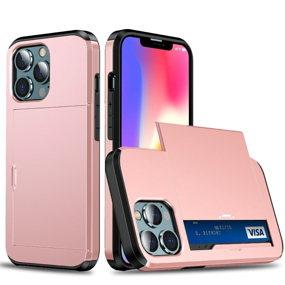 iPhone 13 Pro Max Hybrid Tough Case w. Card Holder - Rose Gold