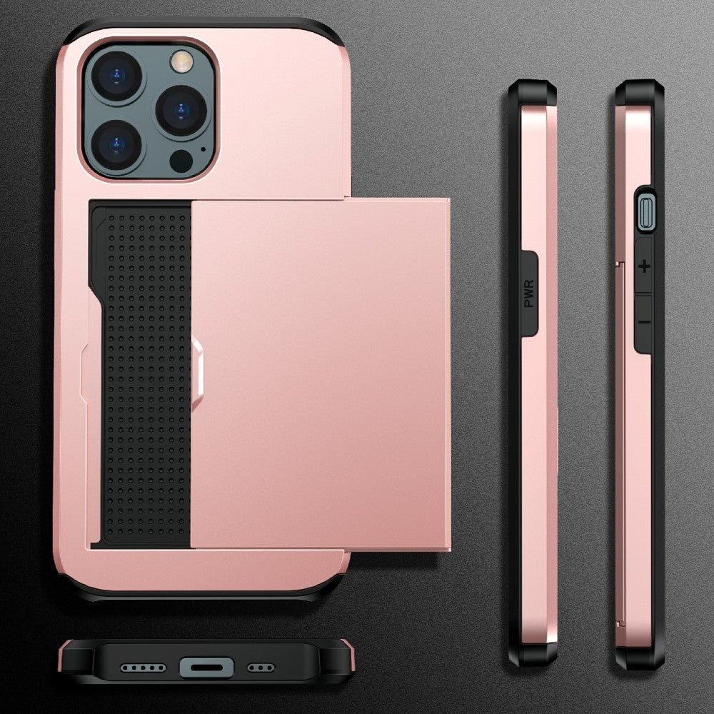 iPhone 13 Pro Max Hybrid Tough Case w. Card Holder - Rose Gold