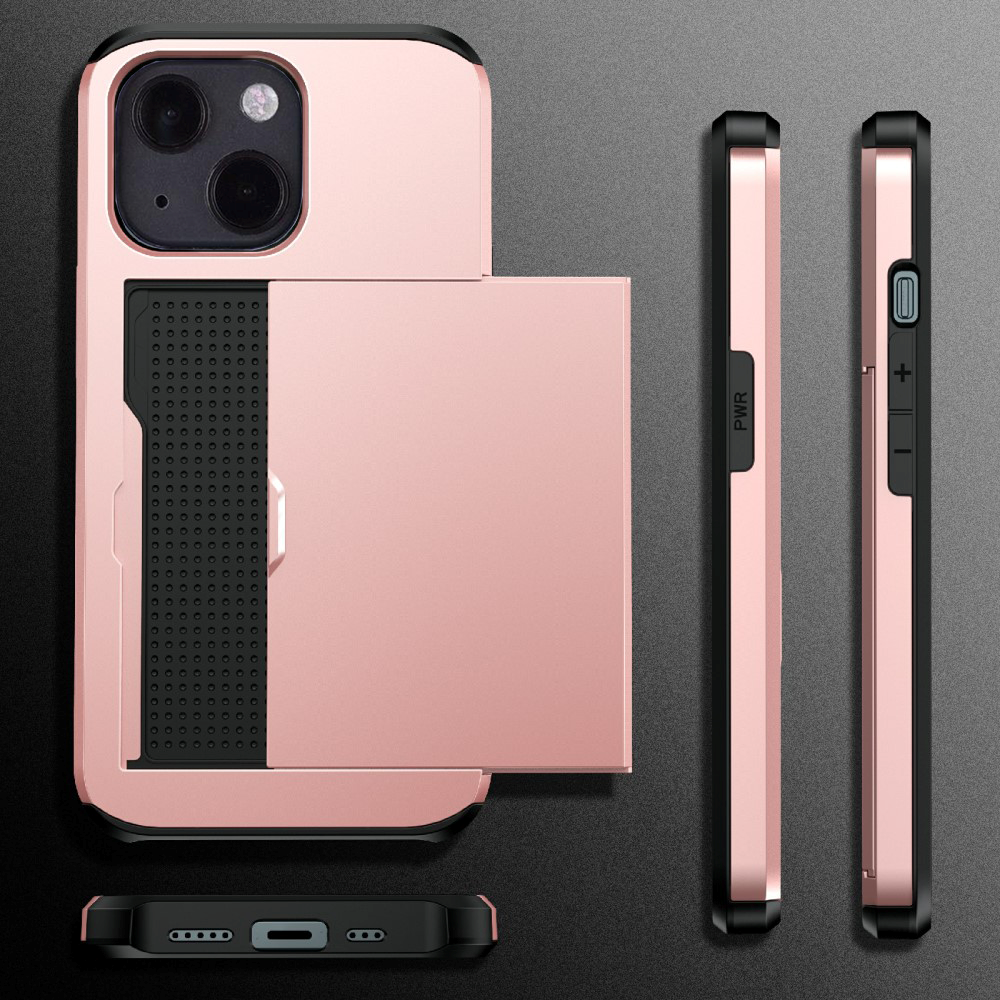 iPhone 13 Mini Hybrid Tough Case w. Card Holder - Rose Gold