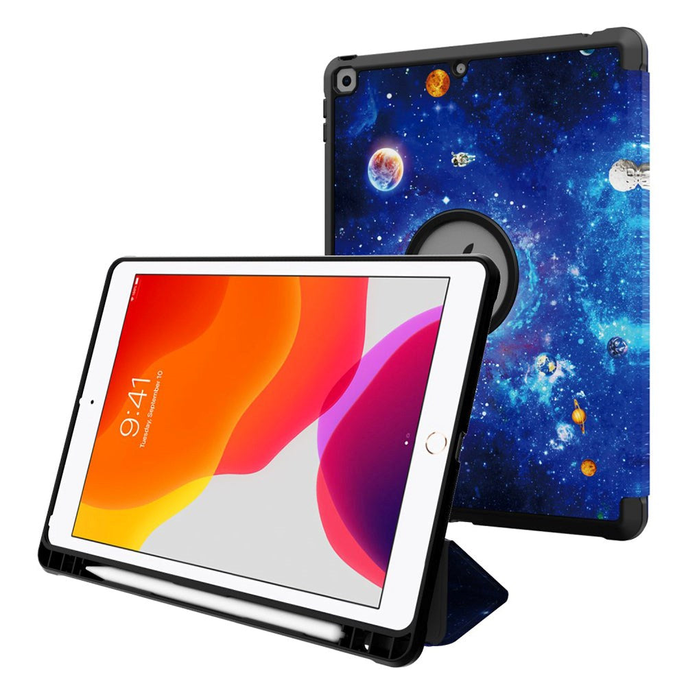 iPad 10.2" (2021 / 2020 / 2019) Tri-Fold Leather Case w. Pencil Holder - Galaxy