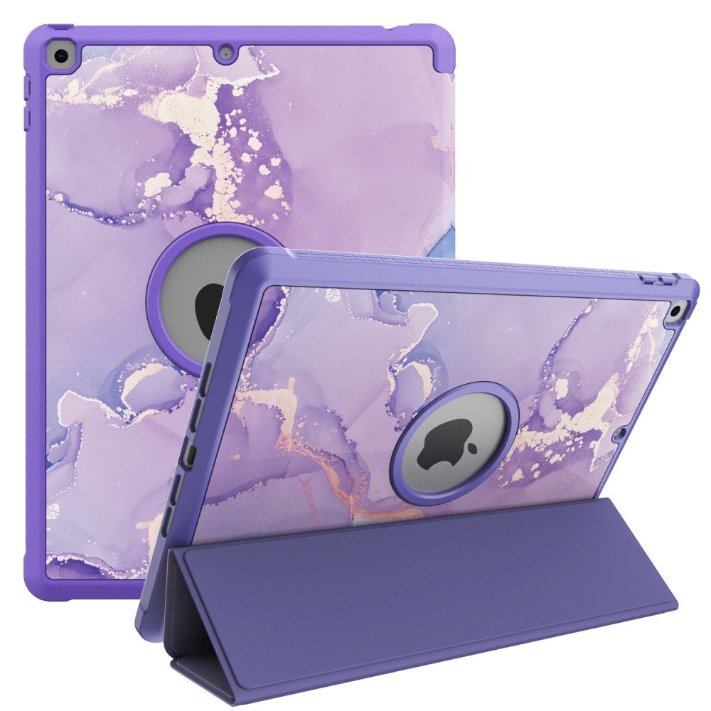 iPad 10.2" (2021 / 2020 / 2019) Tri-Fold Leather Case w. Pencil Holder - Purple Marble