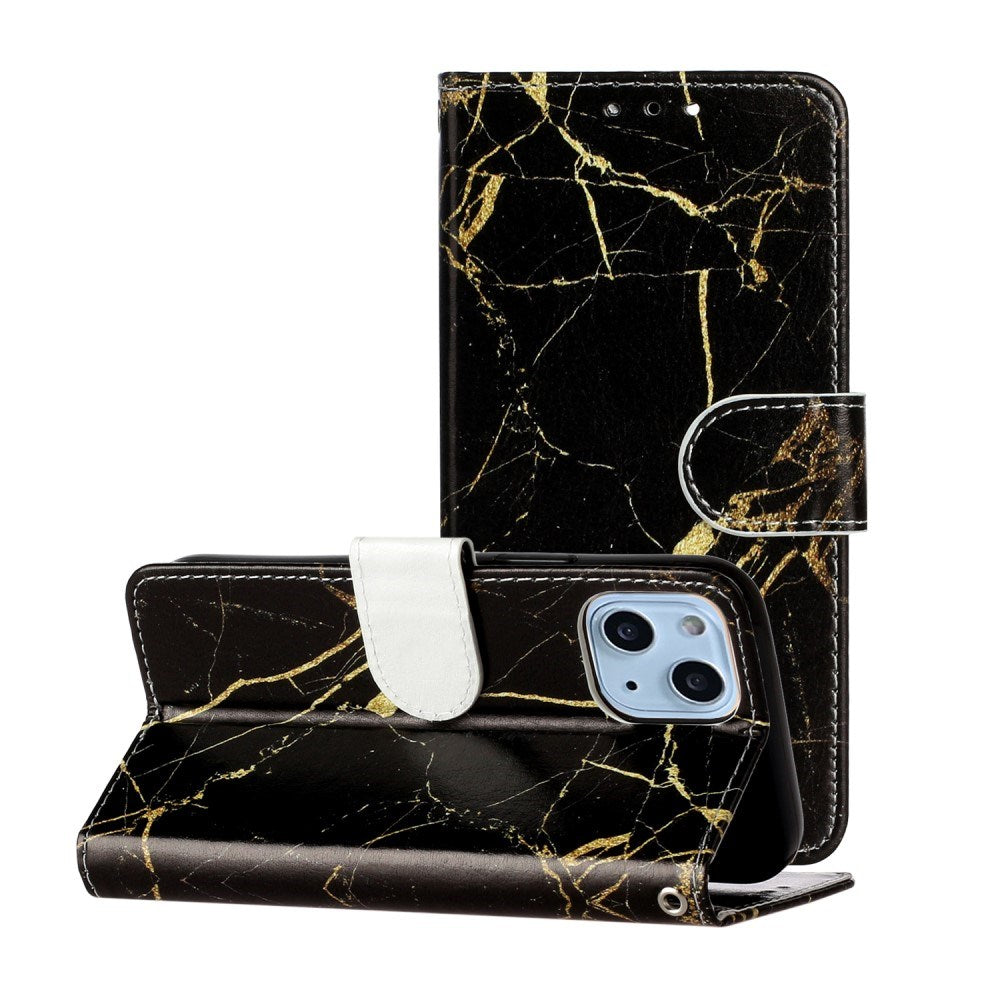 EIDERWOOD iPhone 13 Mini Leather Wallet Case w. Print - Black / Gold