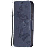 iPhone 13 Pro Leather Wallet Case Butterfly - Dark Blue