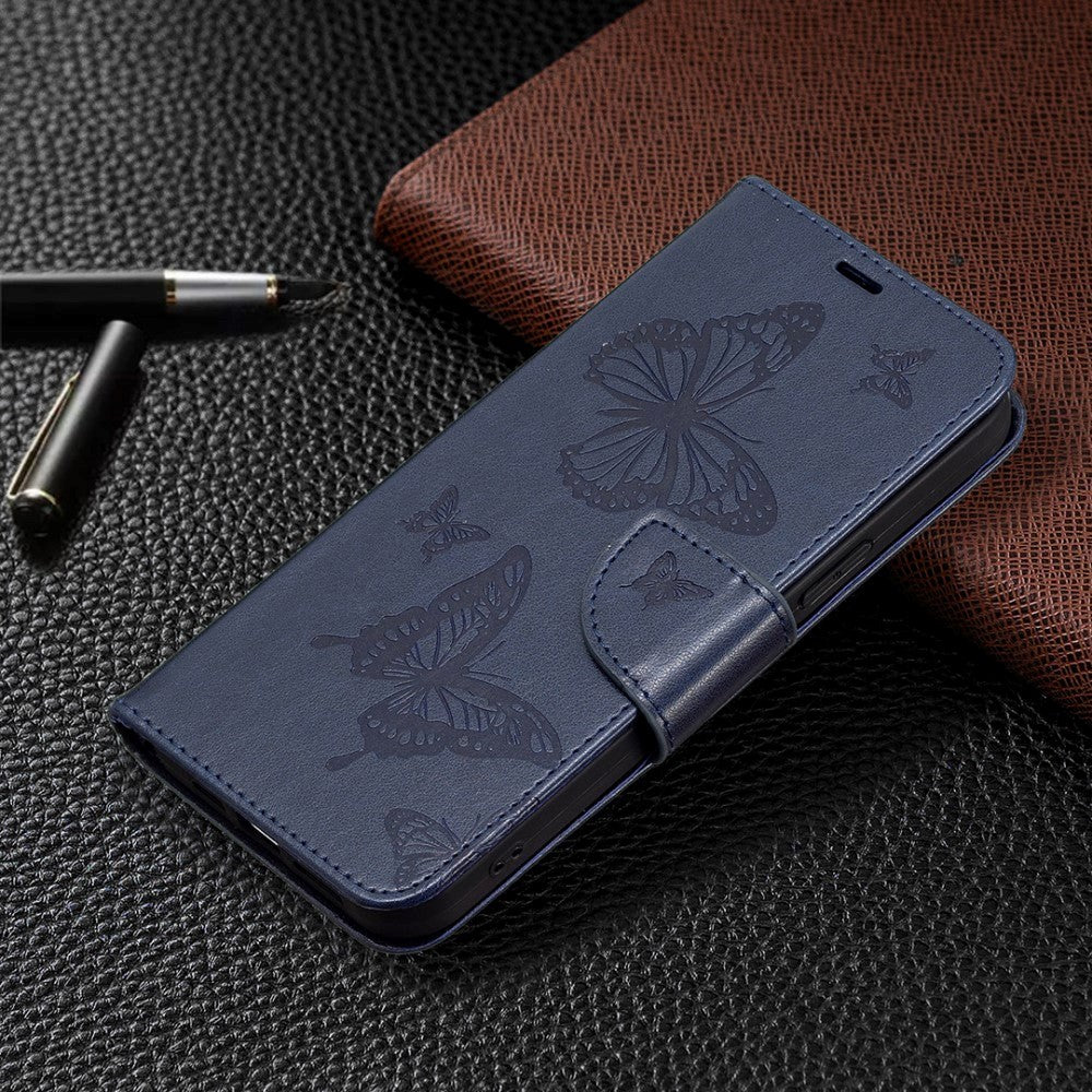 iPhone 13 Pro Leather Wallet Case Butterfly - Dark Blue