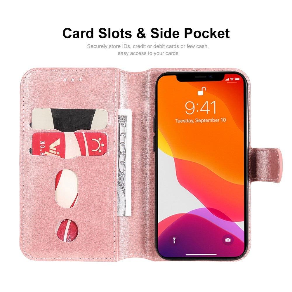 iPhone 13 Pro Neutral Leather Wallet Case and Magnetic Lock - Rose Gold