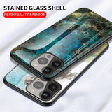 iPhone 13 Pro Max Flexible Plastic Case w. Glass back - Blue / Green Marble